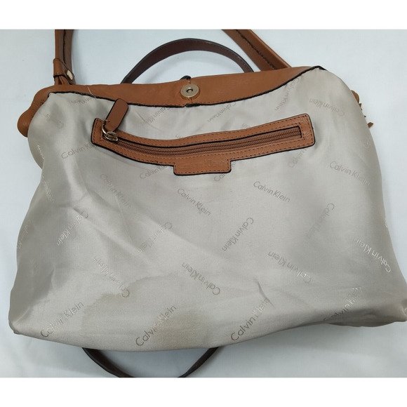 Calvin Klein Brown Tan Leather Zipper Closure Crossbody Shoulder Bag - Picture 10 of 16